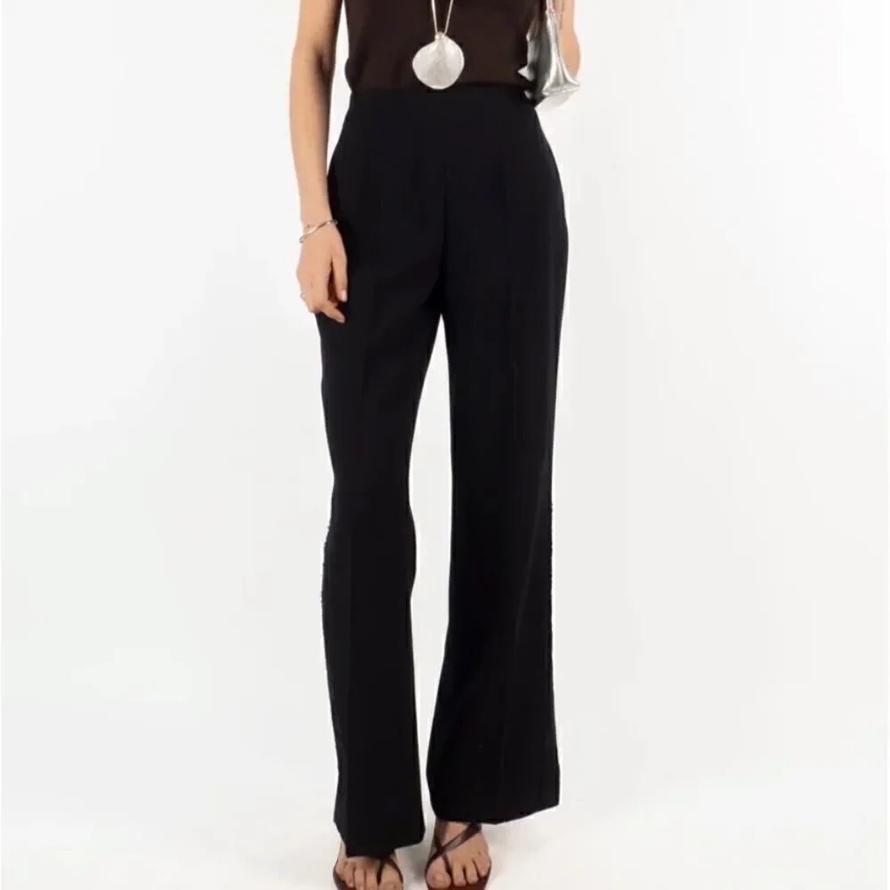 Escada High Rise Crepe Wool Flare Leg Pants